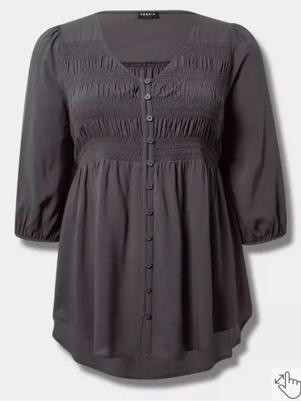 torrid Purple-Gray Smocked Button-Front Peasant Top